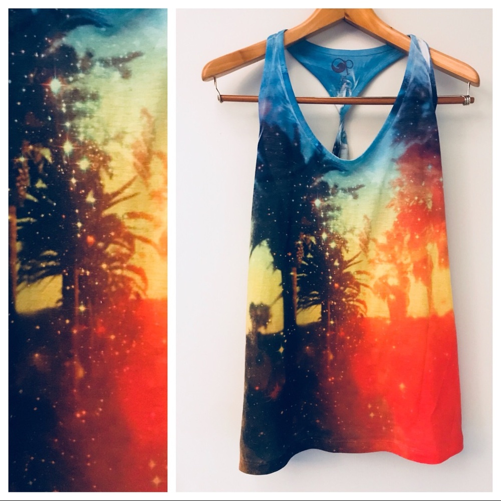 Twisted racerback tank with LA style palm trees